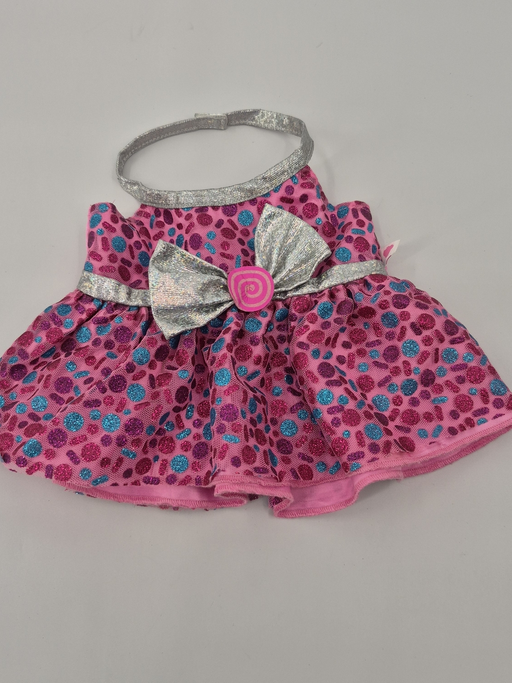 Build a Bear Promise Pets Pink Sparkly Tulle Halter Dress Silver Bow